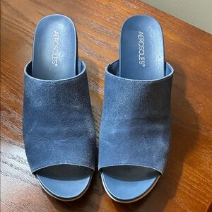 AEROSOLES Women's Denim Blue Wedge Mules 11